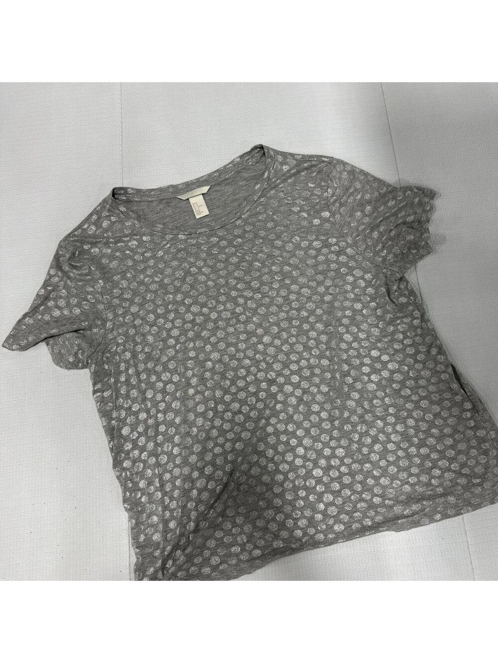 H&M Grey Silver Metallic Dot T Shirt - M